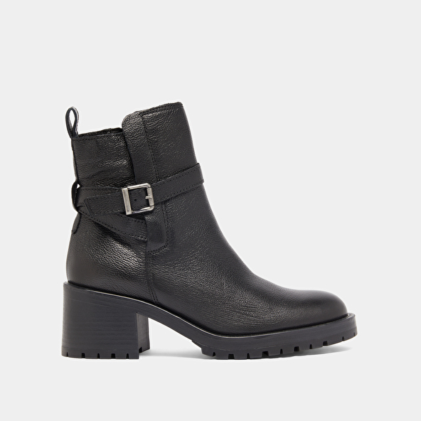 Bottines &agrave; bouts ronds et boucles in black grained leather | CLOVIS