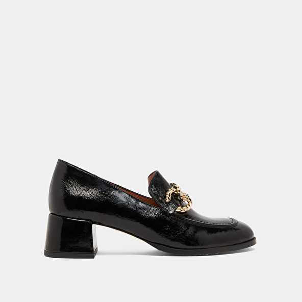 Mocassins à bouts arrondis et boucles do... in black glazed leather | VINCENNES