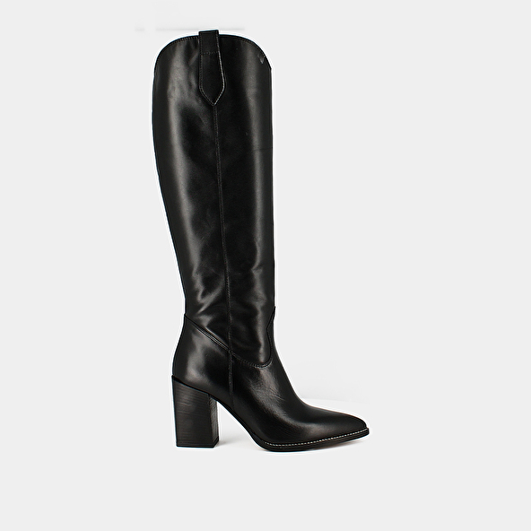 Pointed boots with heels in black leather | PAPRIKA