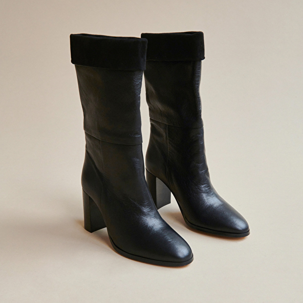 Pointed boots in burgundy leather and velvet | VANNES