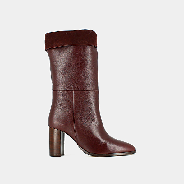 Pointed boots in burgundy leather and velvet | VANNES