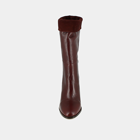 Pointed boots in burgundy leather and velvet | VANNES