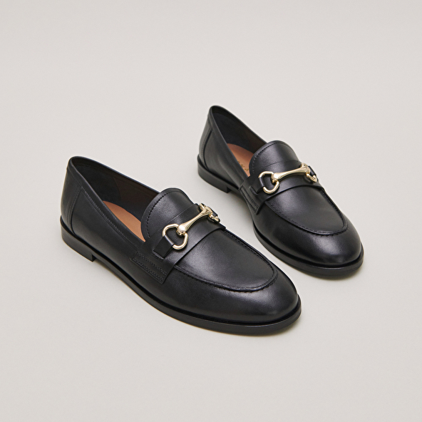 Loafers with gold bits in black leather | DRAGUIGNAN
