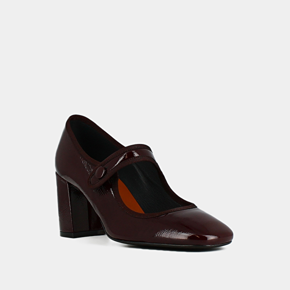 Heeled babies with big buckle straps in black pleated patent leather | DRANCY