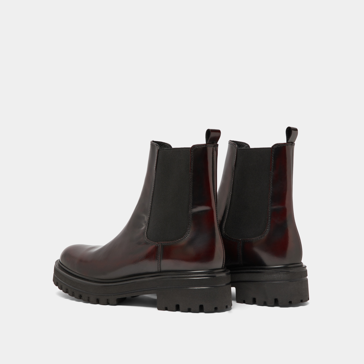 Boots à semelles crantées et élastiques in burgundy patinated leather | AMANDINE