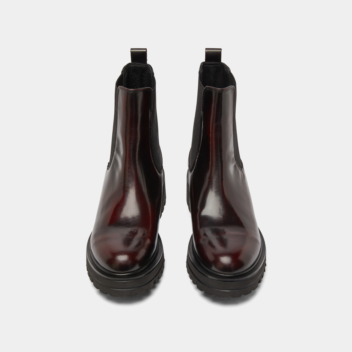 Boots à semelles crantées et élastiques in burgundy patinated leather | AMANDINE