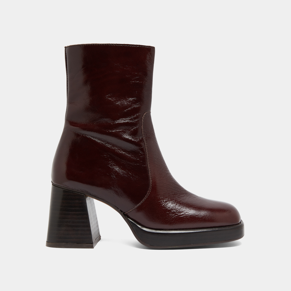 Ankle boots with platforms in dark brown shiny leather | BRIGAND