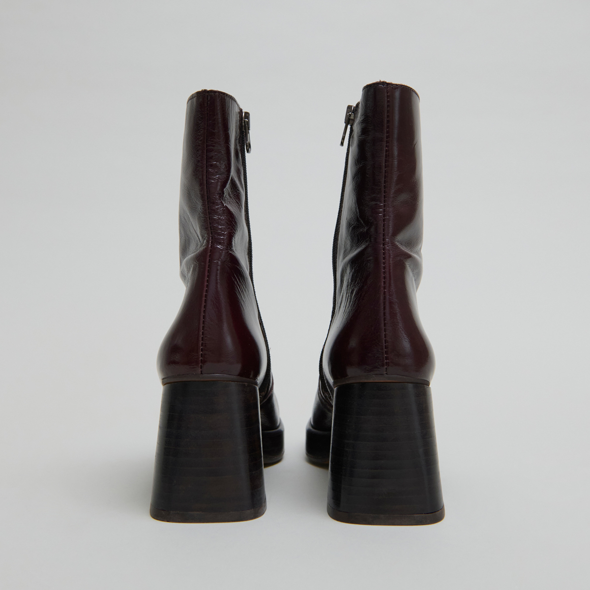 Ankle boots with platforms in dark brown shiny leather | BRIGAND