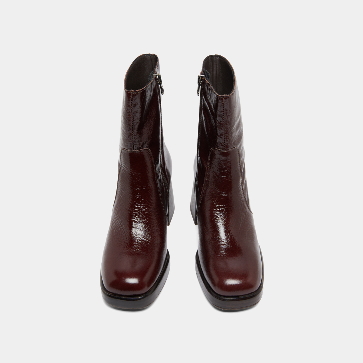 Ankle boots with platforms in dark brown shiny leather | BRIGAND