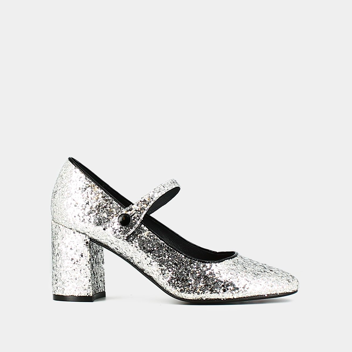 Heeled babies in silver and black glitter and patent | DAFT