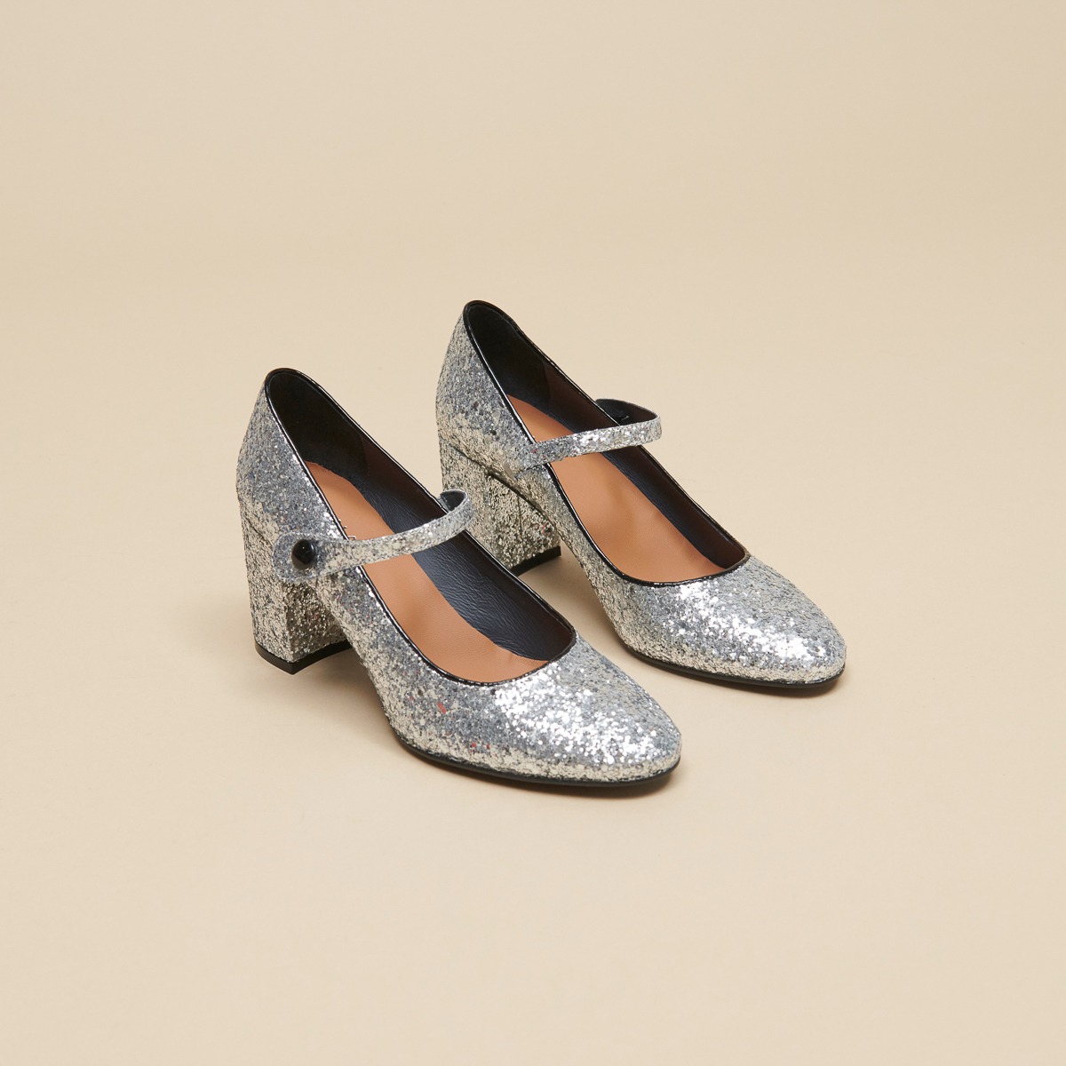 Heeled babies in silver and black glitter and patent | DAFT