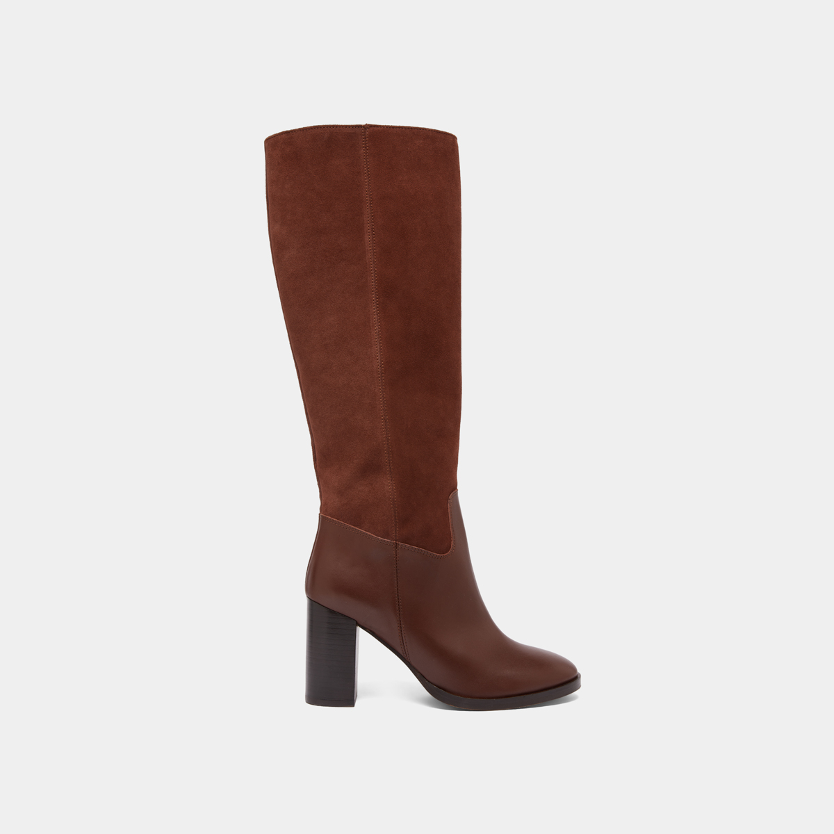 Bottes à talons in cognac leather and suede | DOWN