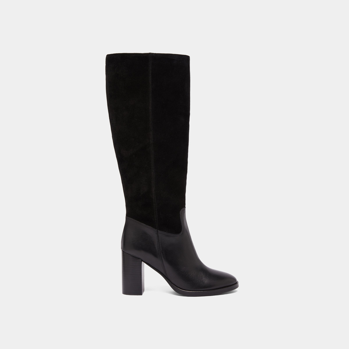 Bottes à talons in black suede and black leather | DOWN