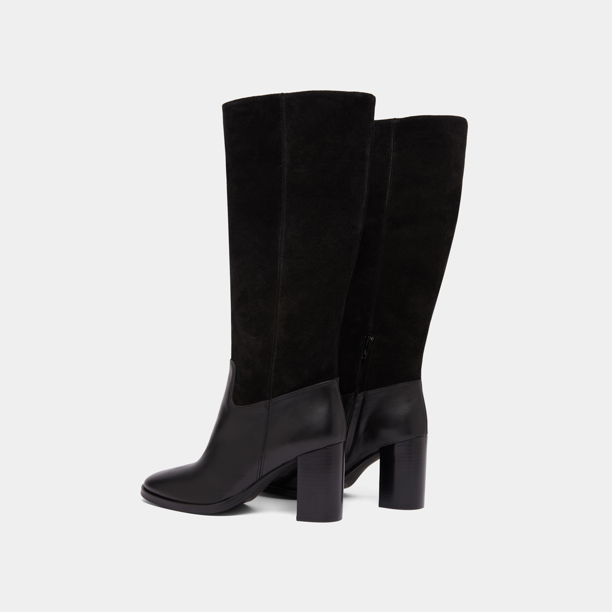 Bottes à talons in black suede and black leather | DOWN