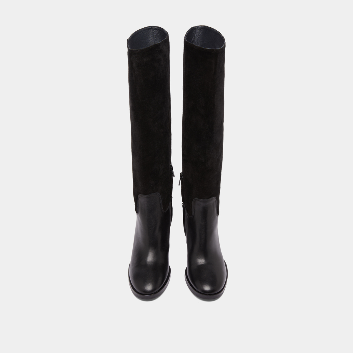 Bottes à talons in black suede and black leather | DOWN