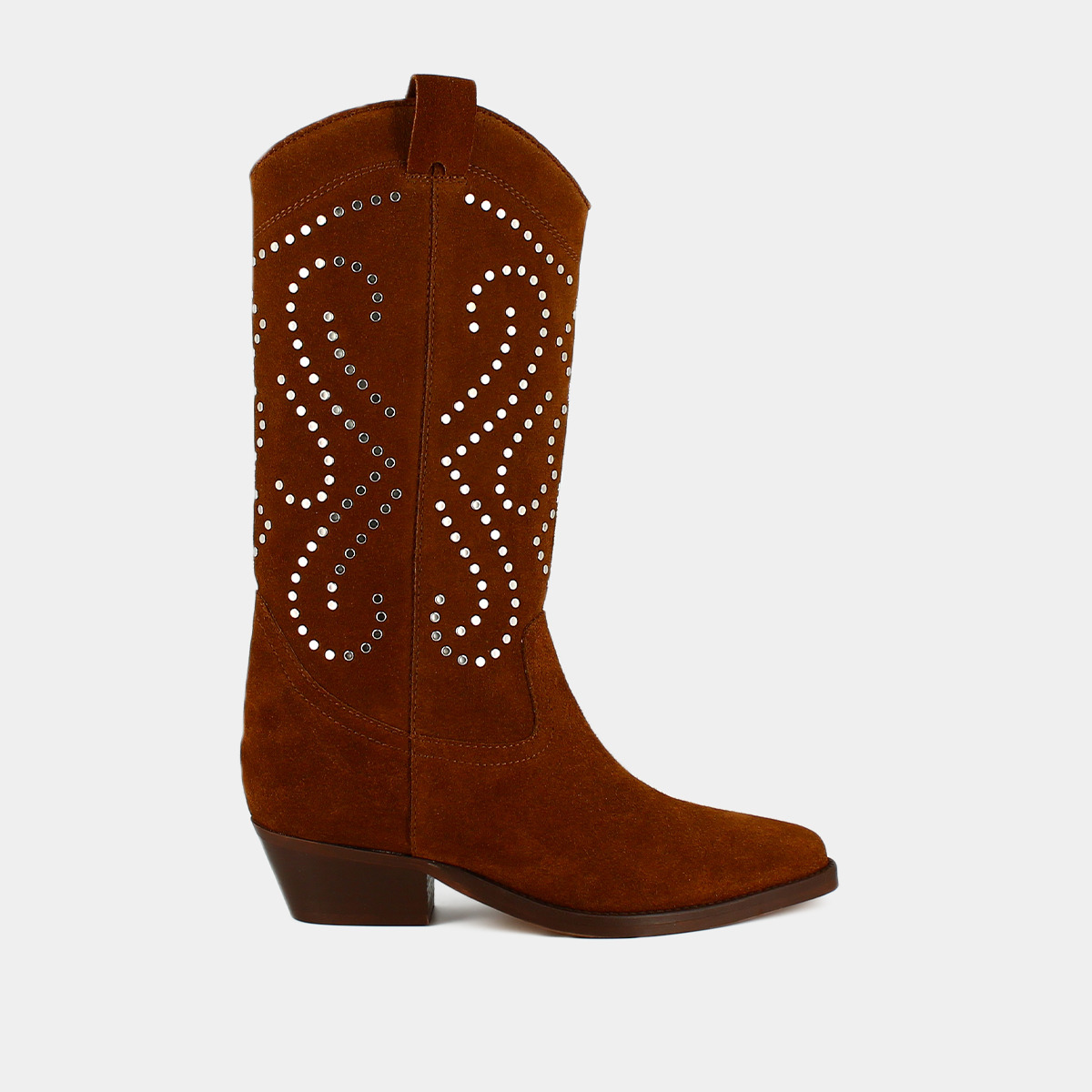 Boots with beveled heels in cognac suede | DYNASTIE