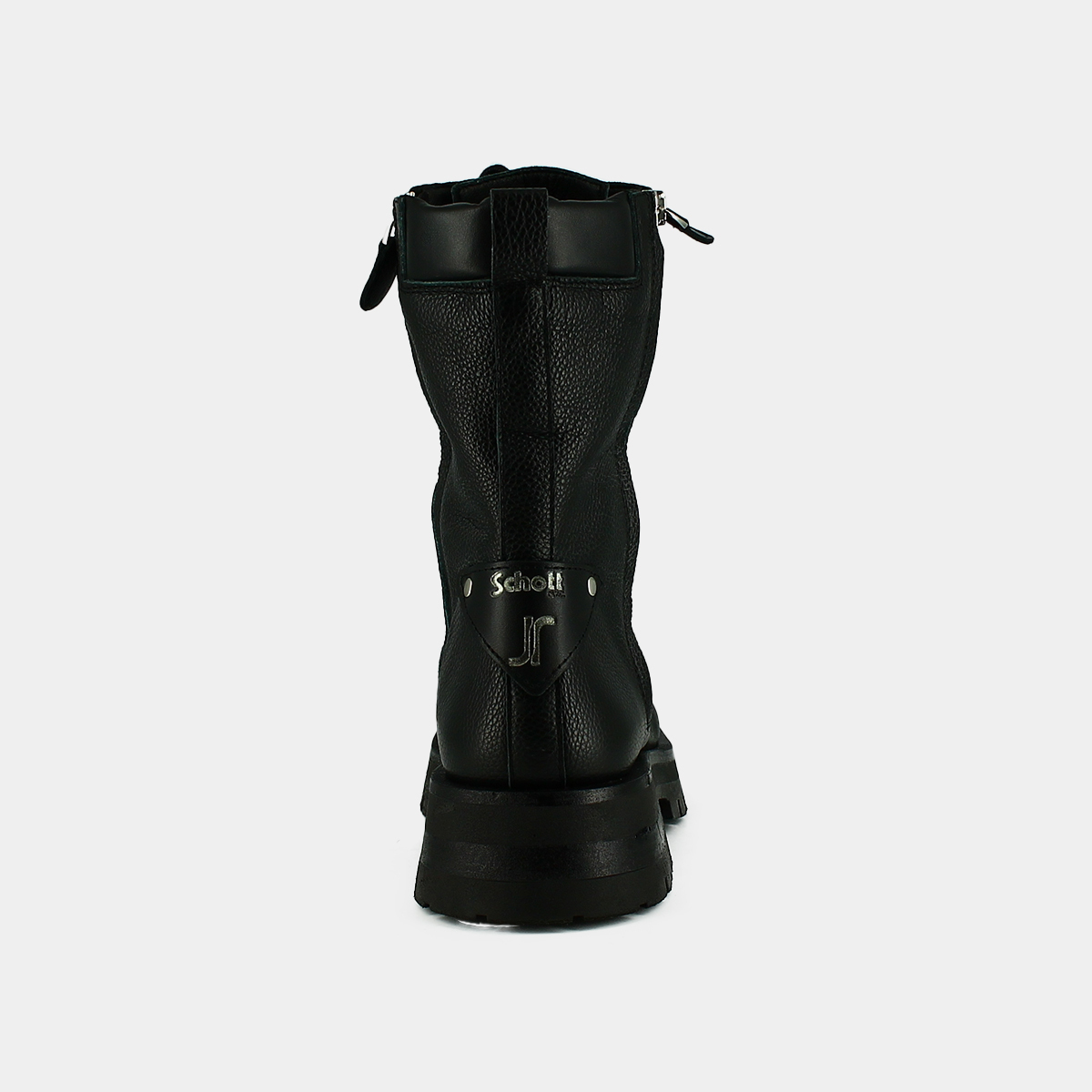 Ranger ankle boots with laces, zips and square toes - Jonak x Schott in black grained leather | BROADWAY
