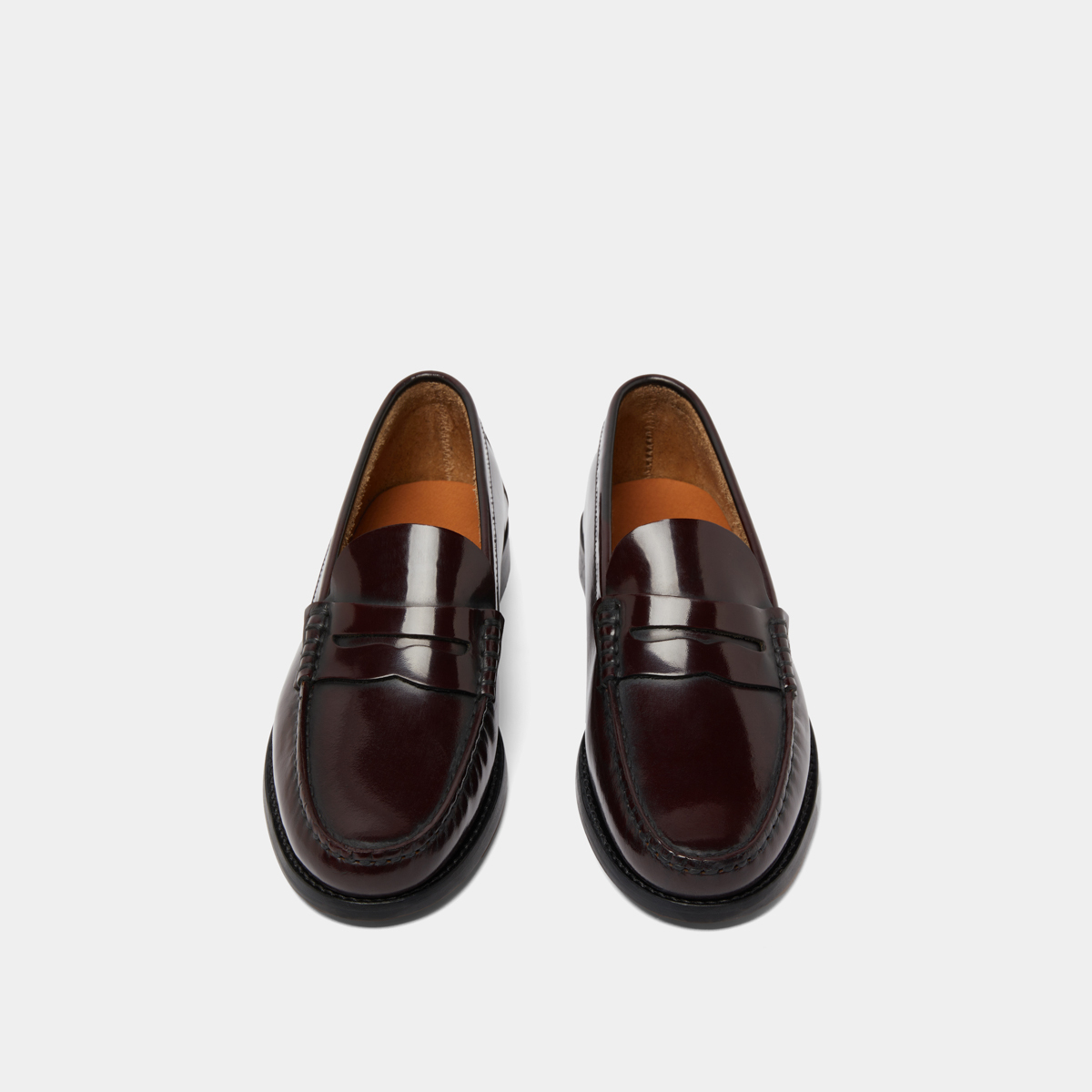 Round-toed loafers in burgundy patinated leather | ODELYA