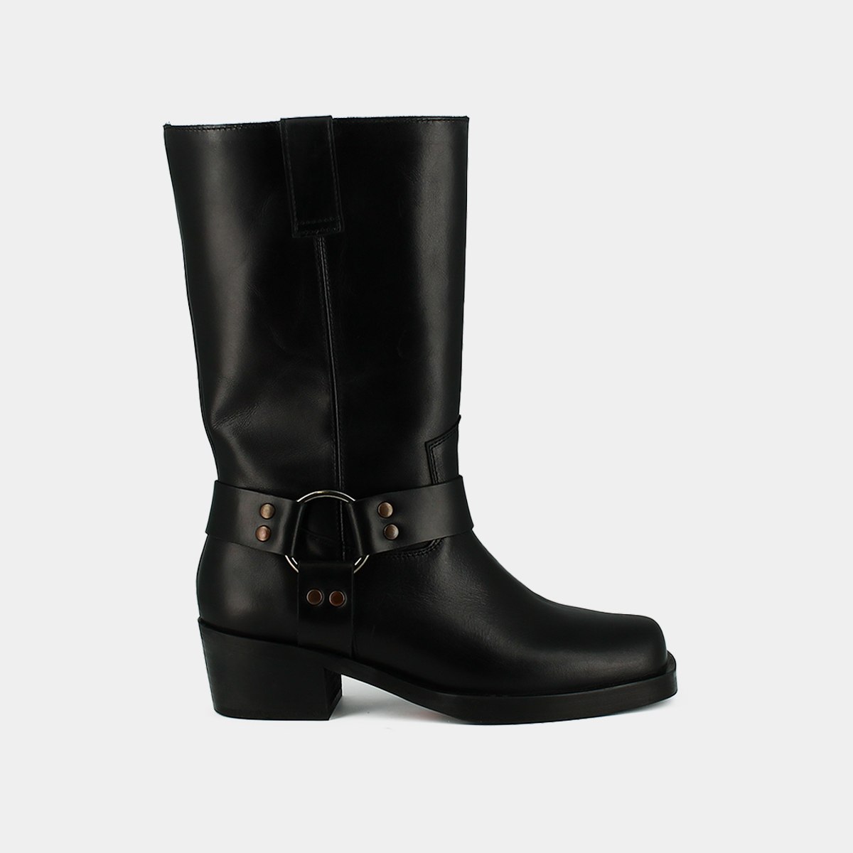 Boots with buckles in black greased leather | BUFFALO