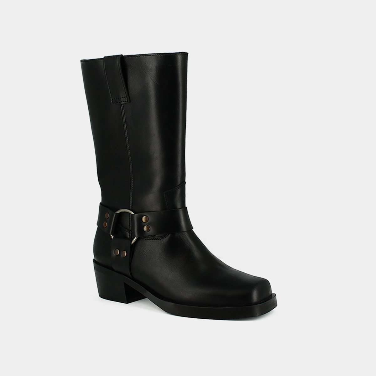 Boots with buckles in black greased leather | BUFFALO