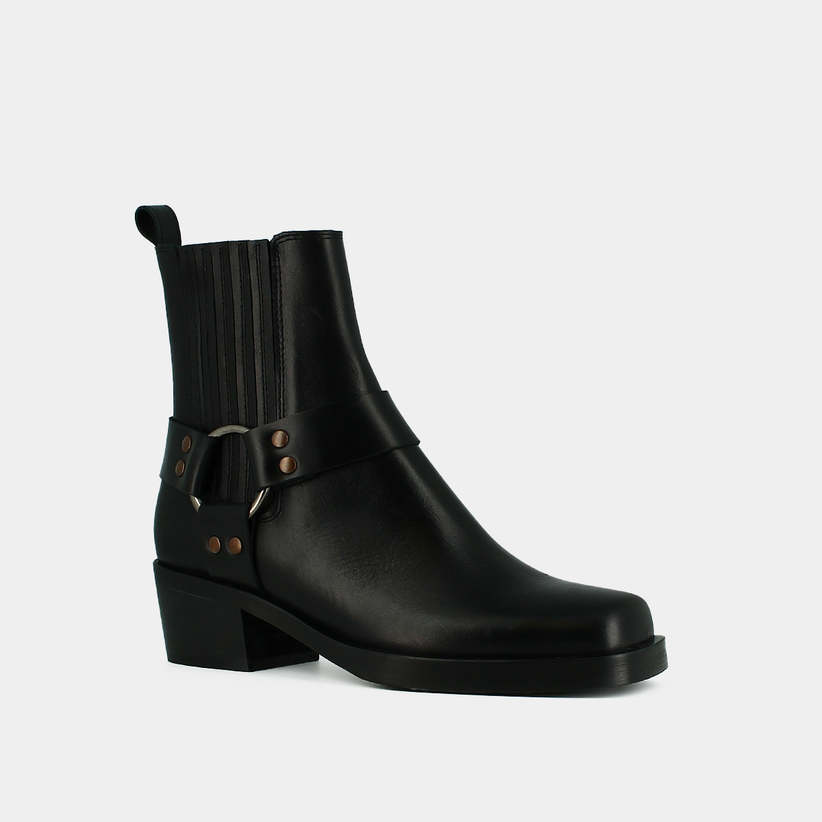 Ankle boots with buckles in black greased leather | BALTIMORE