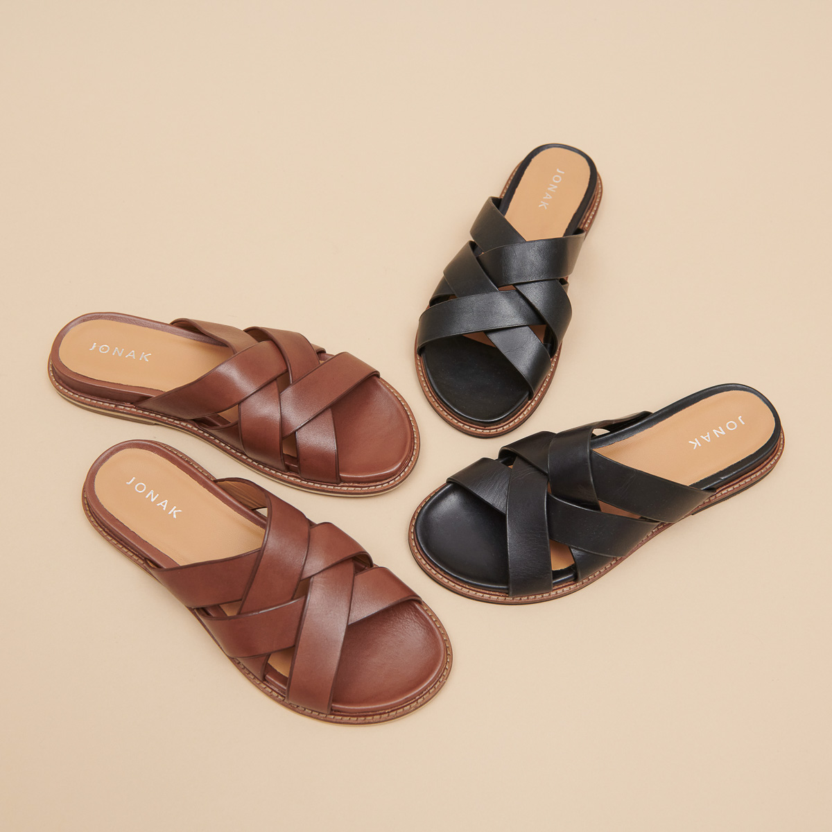 Mules with wide straps in black leather | ALEXANDRE