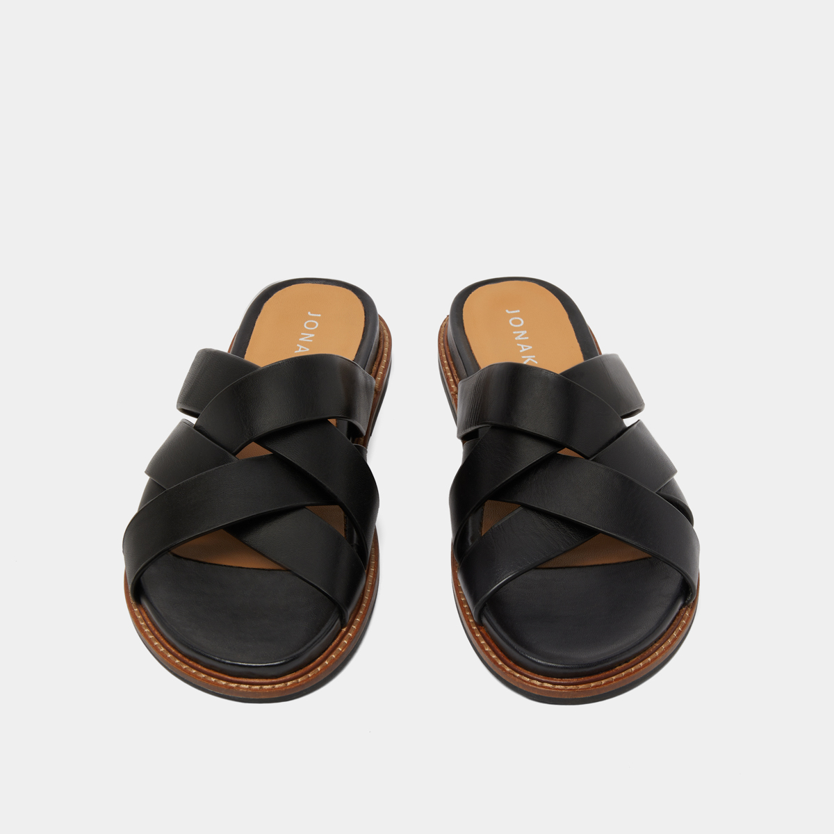 Mules with wide straps in black leather | ALEXANDRE