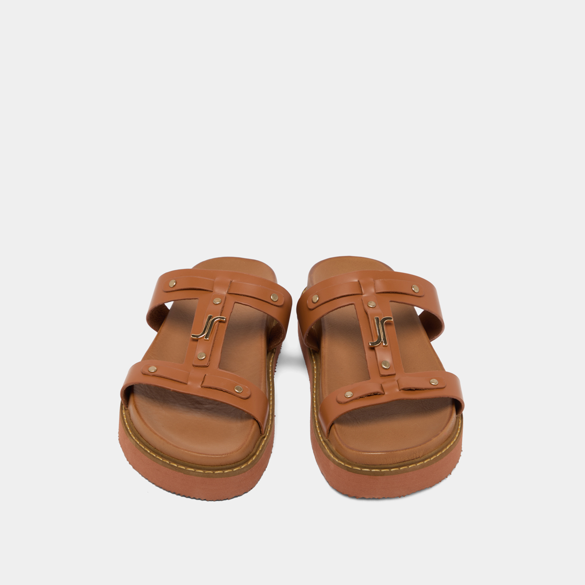 Platform sandals in cognac glazed leather | LUANA