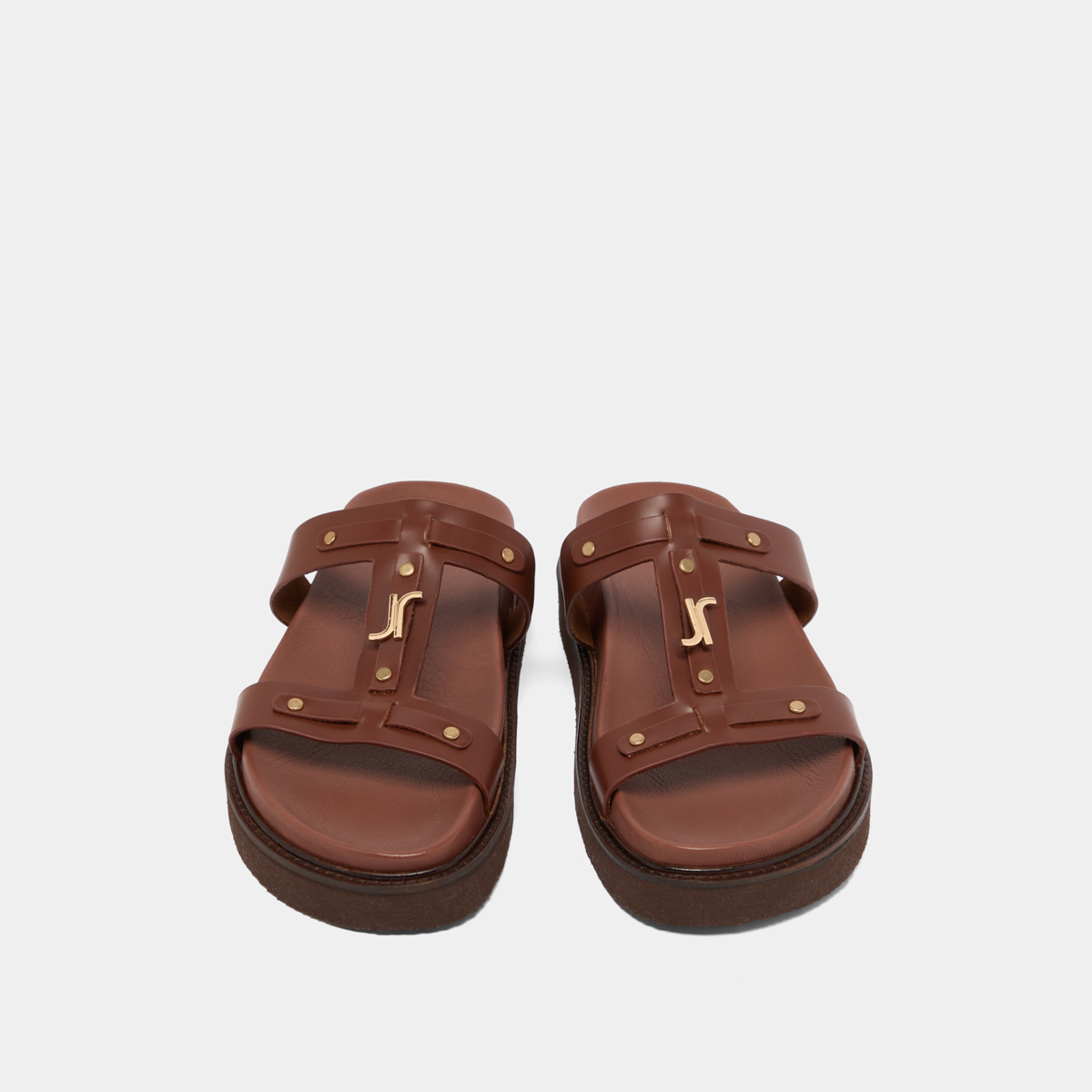 Platform sandals in brown glazed leather | LUANA