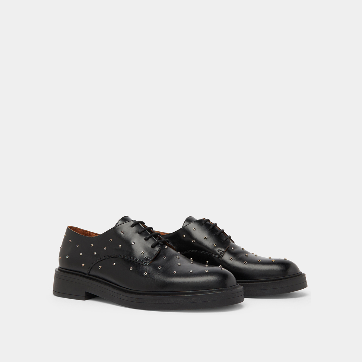 Derbies with silver details in black leather | ABEILLE