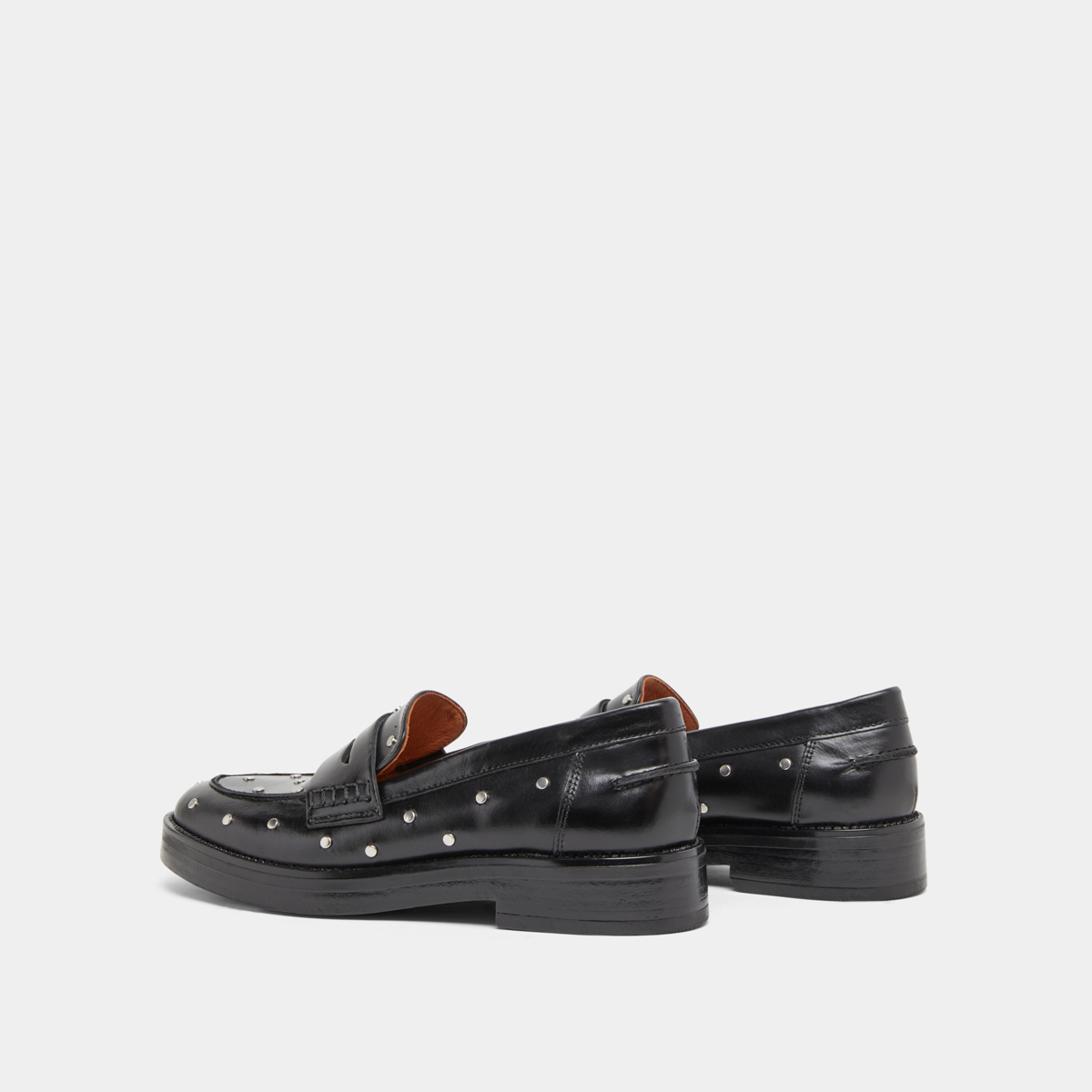 Loafers with silver details in black leather | MIRNOU