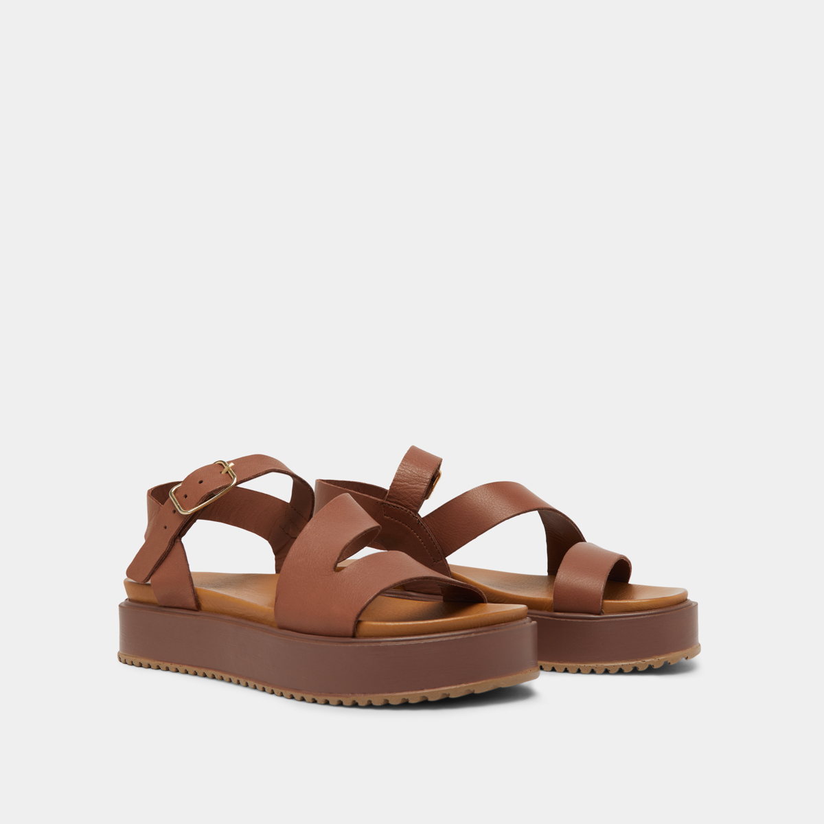 Platform sandals with straps in brown leather | ISAURE