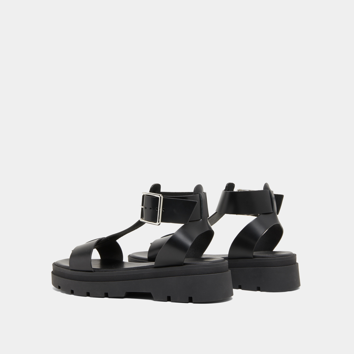 Platform sandals with thick straps in black glazed leather | LILLE