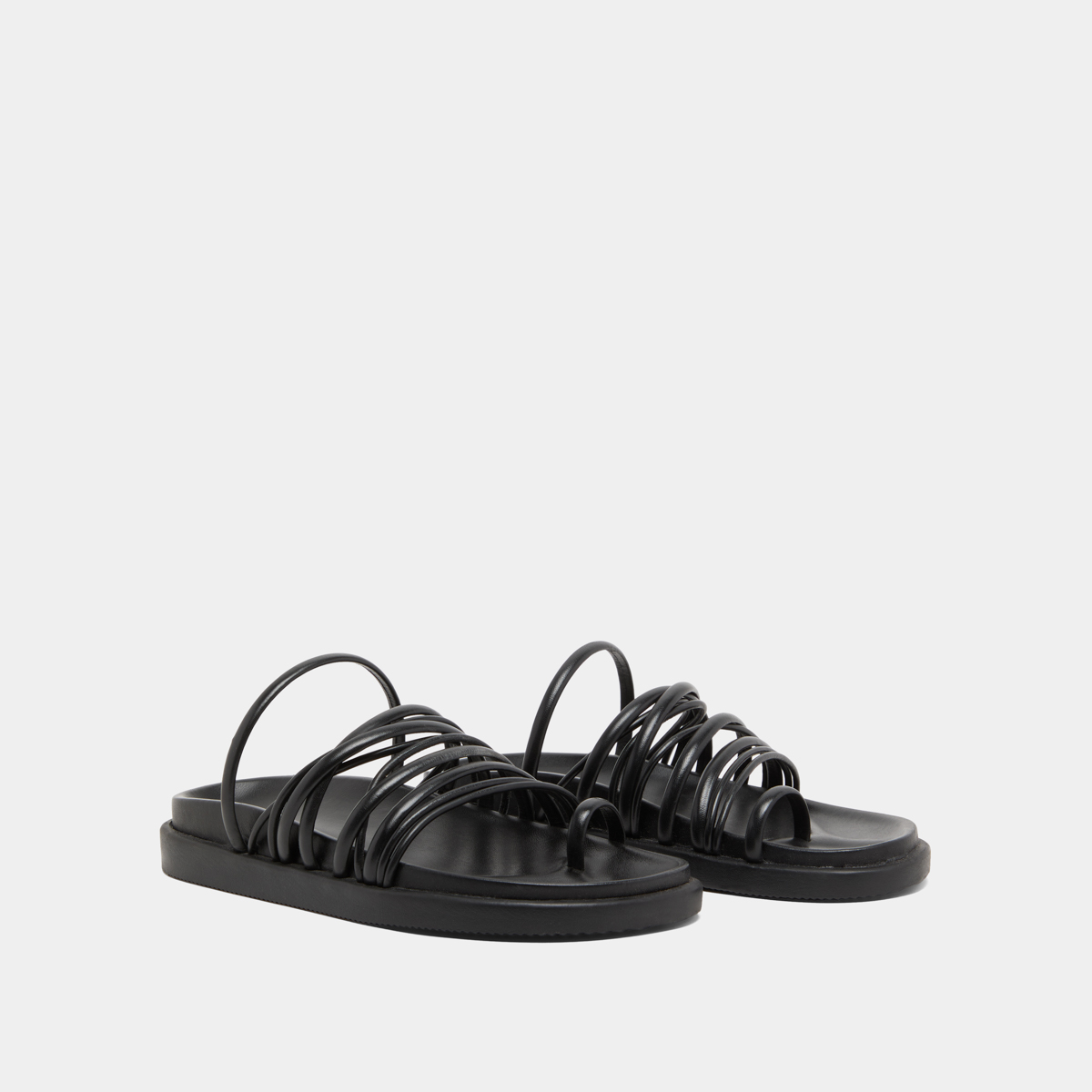 Multi-strap sandals in black leather | WALKMAN