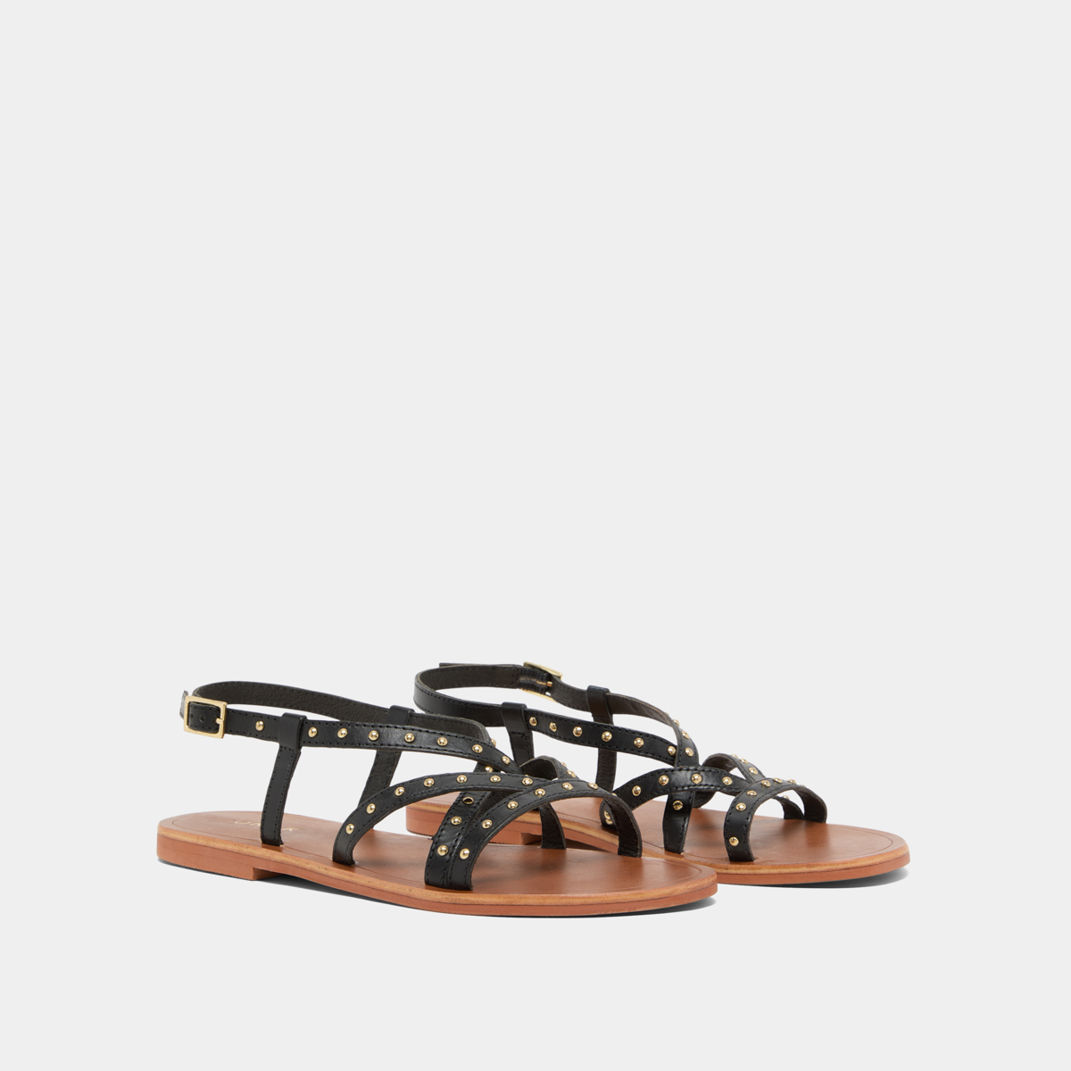 Plagettes with thin straps in black leather | WATERLOO