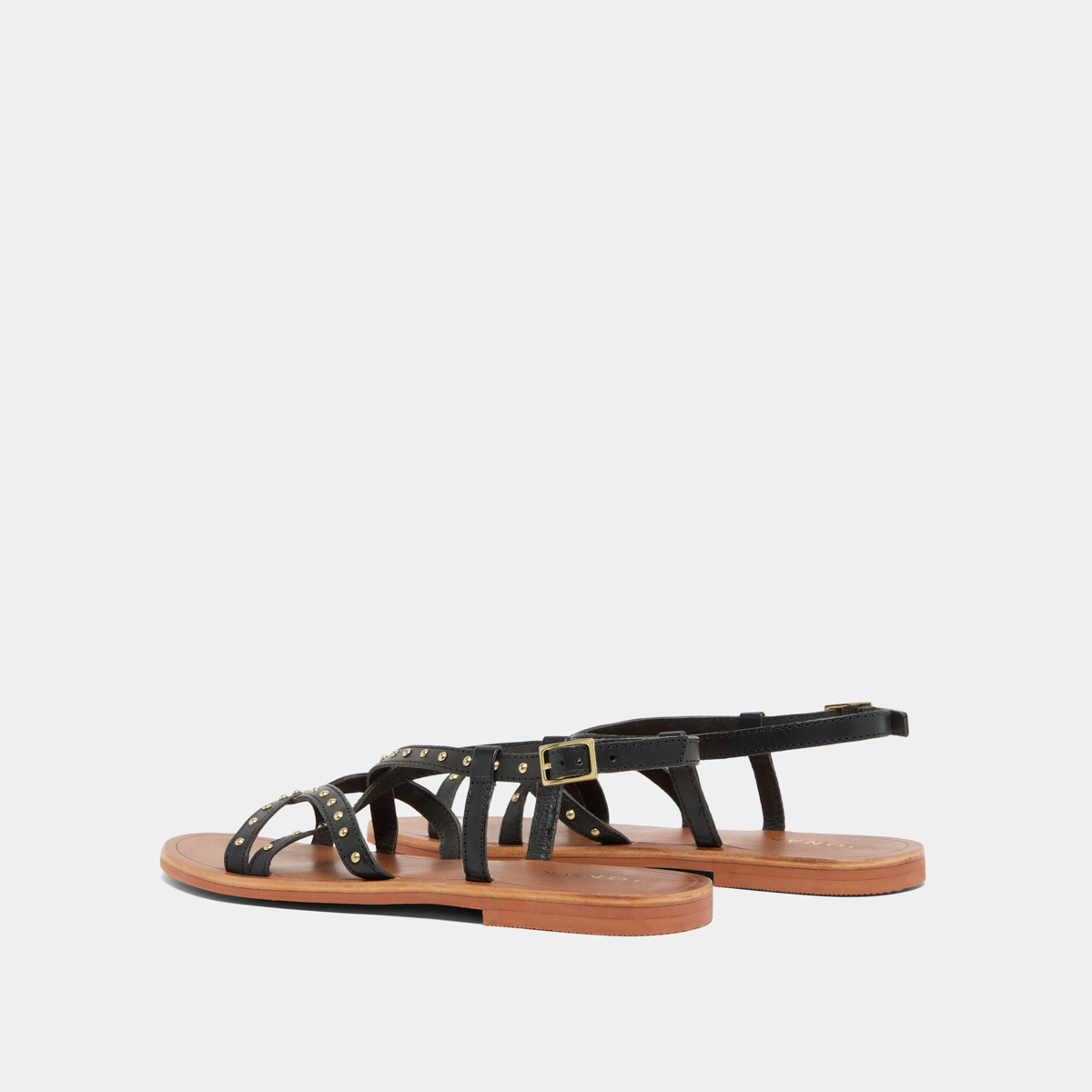 Plagettes with thin straps in black leather | WATERLOO
