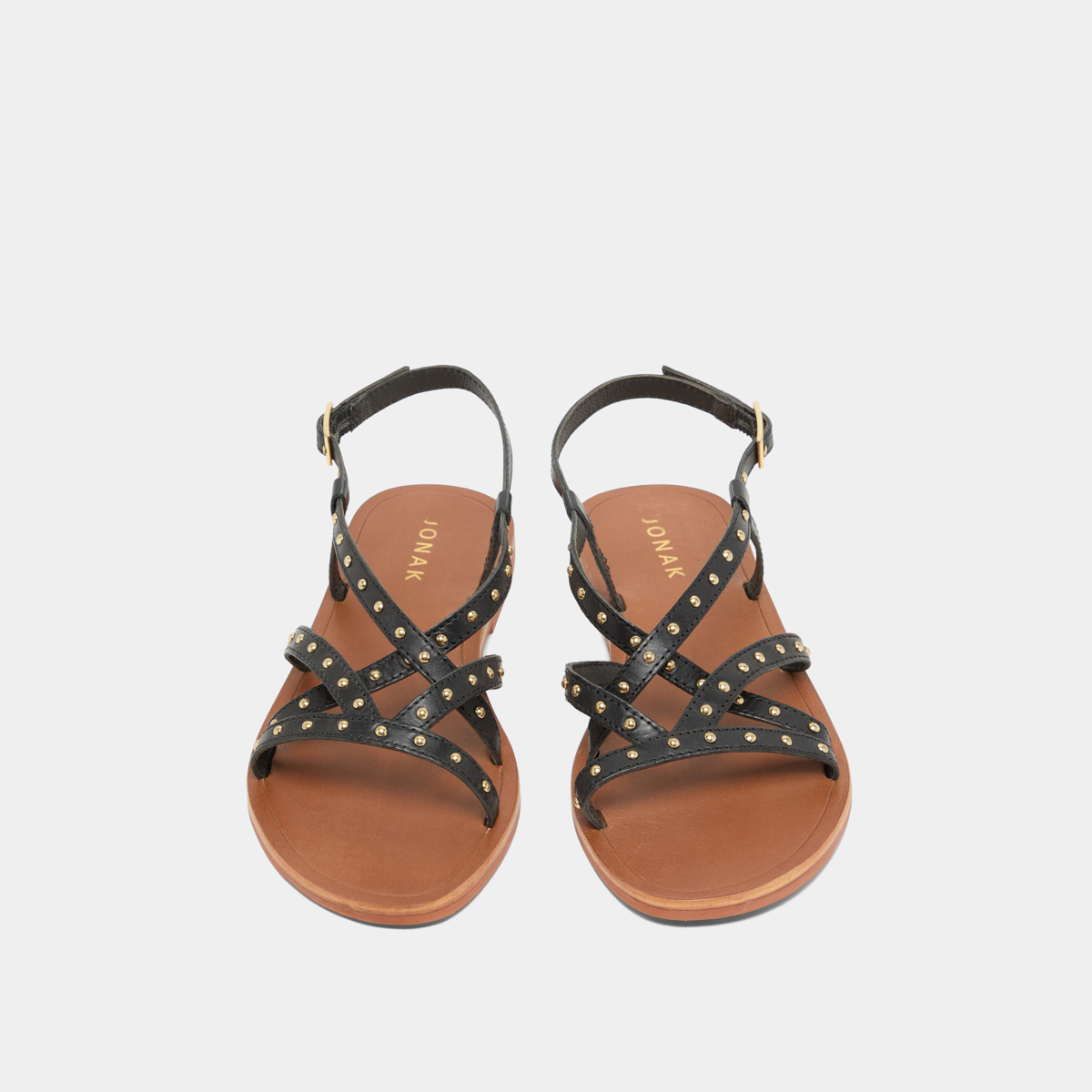 Plagettes with thin straps in black leather | WATERLOO
