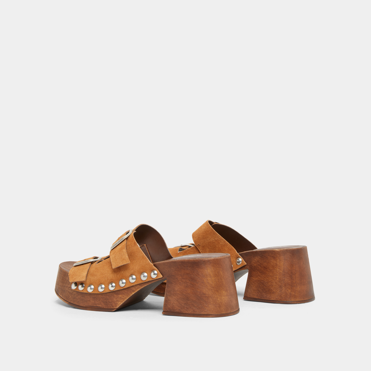 Platform mules with open toes en croute cognac | ELLA