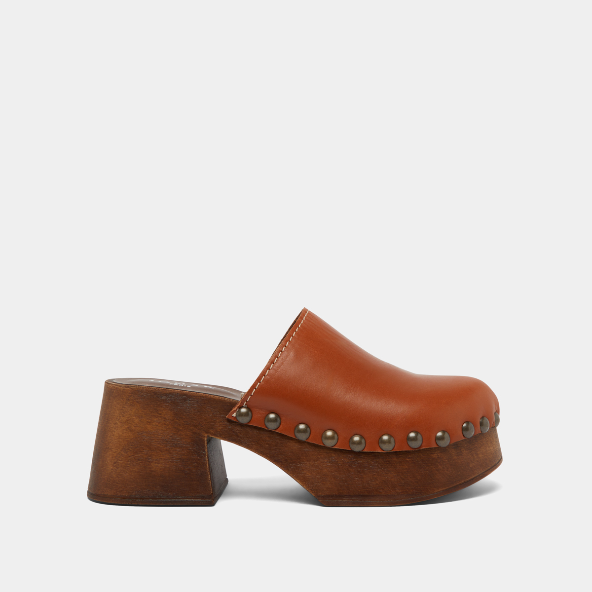 Platform mules in cognac leather | ELLIOT