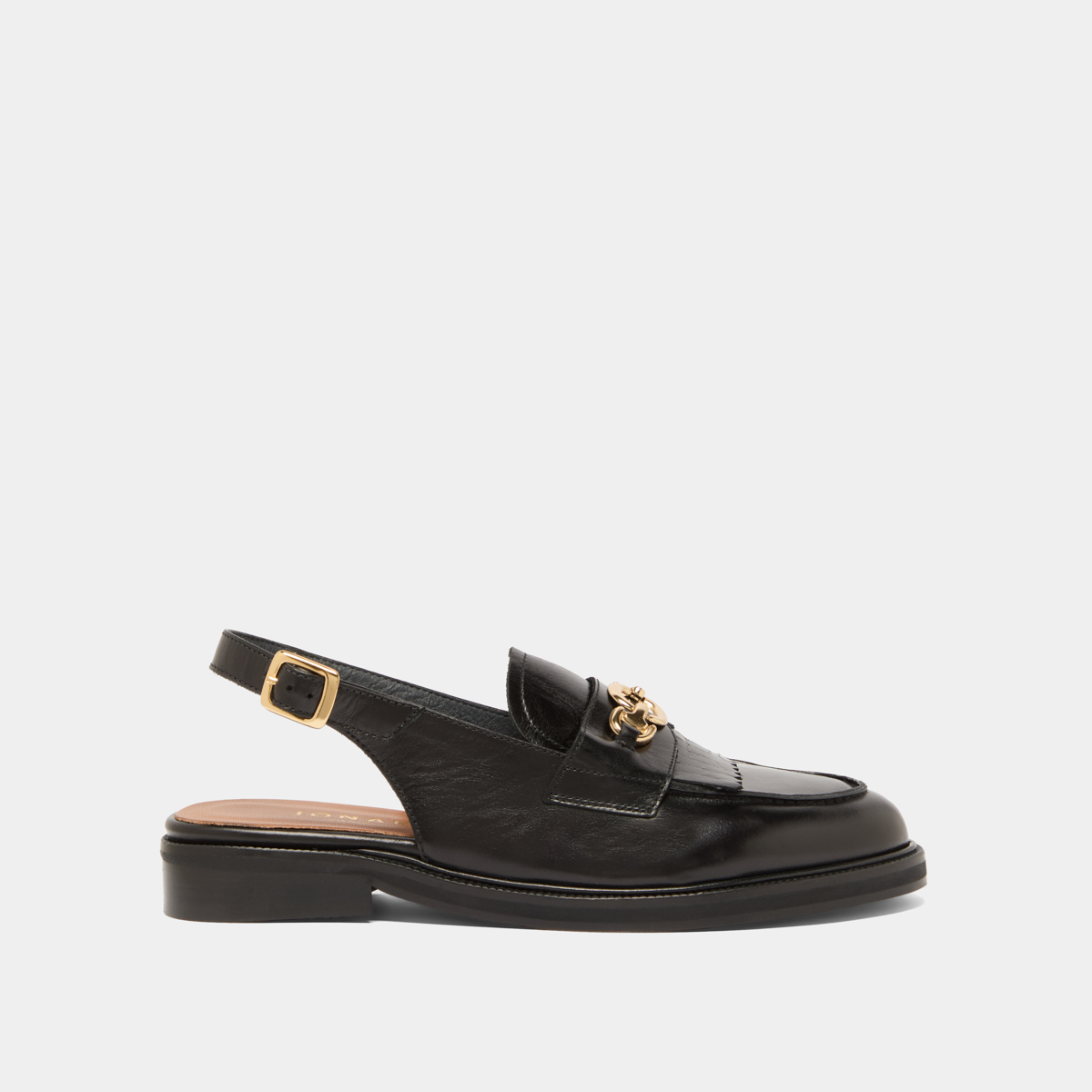 Loafers with open backs in black leather | DELPHY