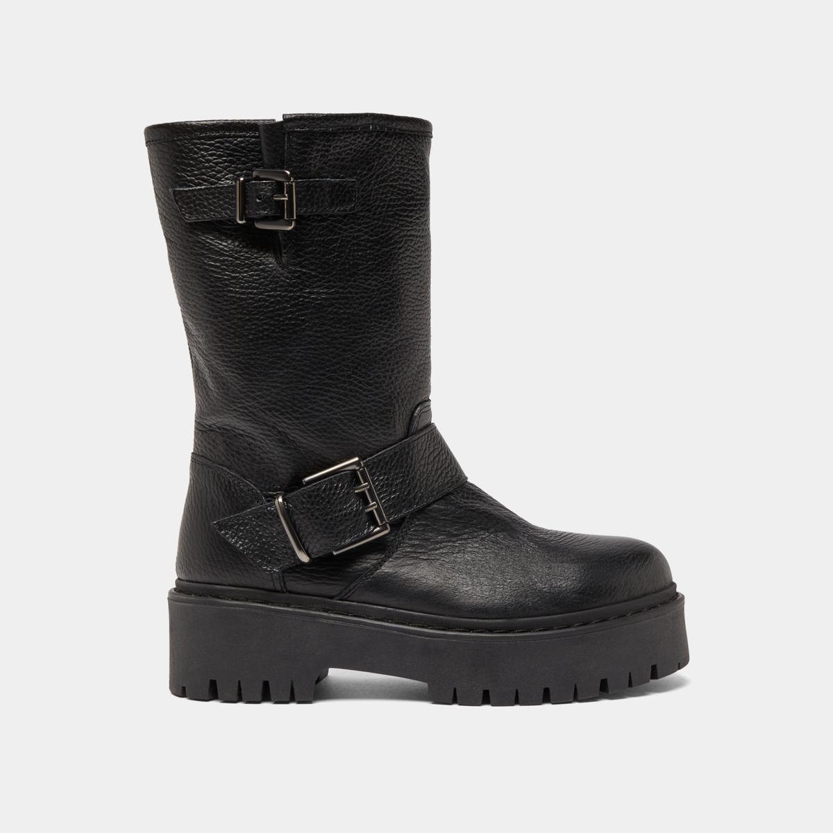 Bottes avec boucles in black grained leather | RICCARDO