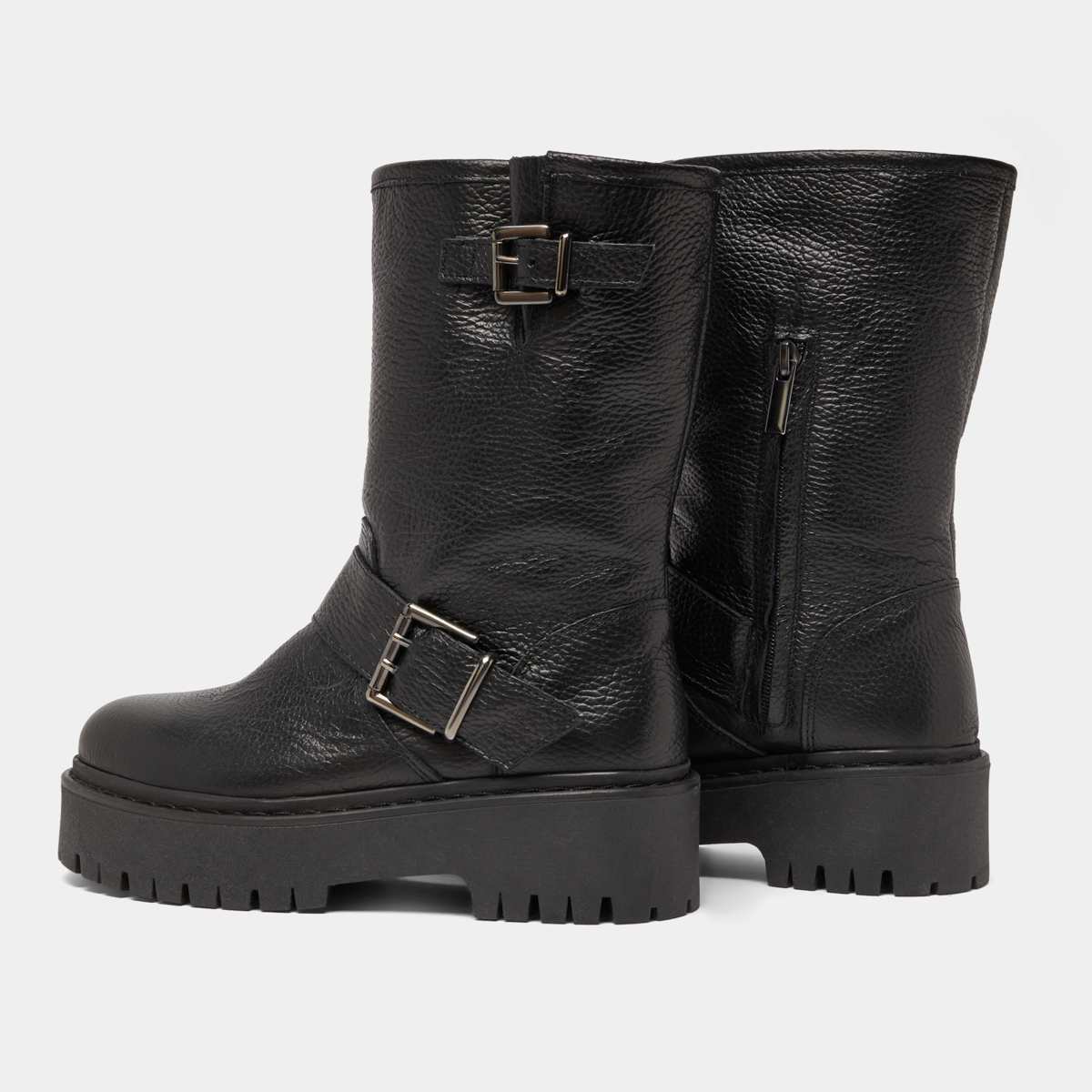 Bottes avec boucles in black grained leather | RICCARDO