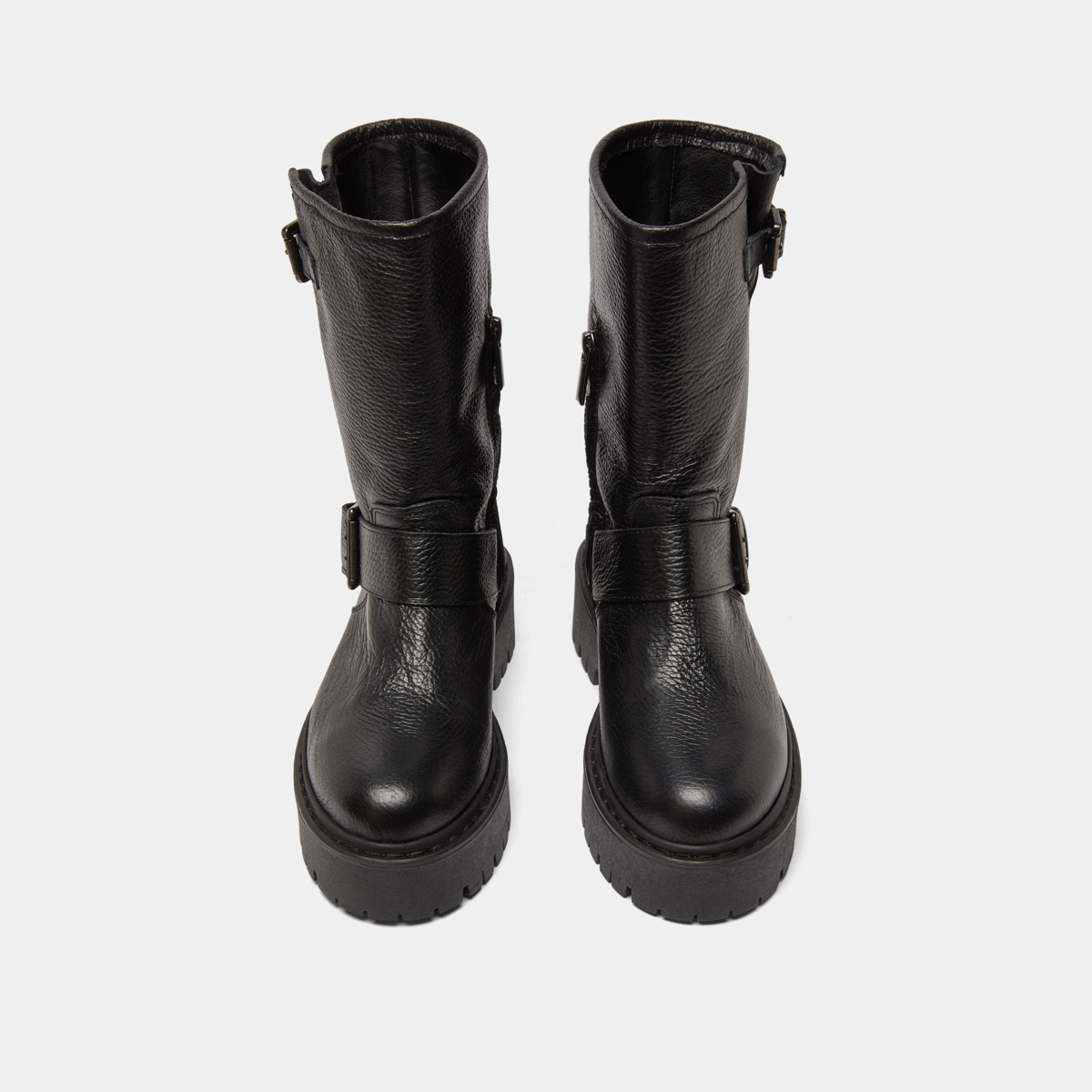 Bottes avec boucles in black grained leather | RICCARDO