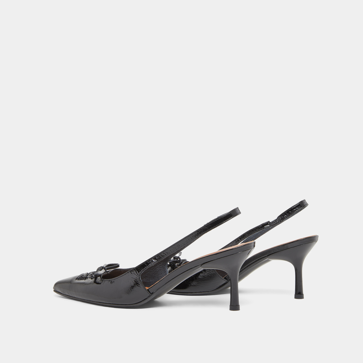 Pumps with open backs in shiny black leather | DOLENE