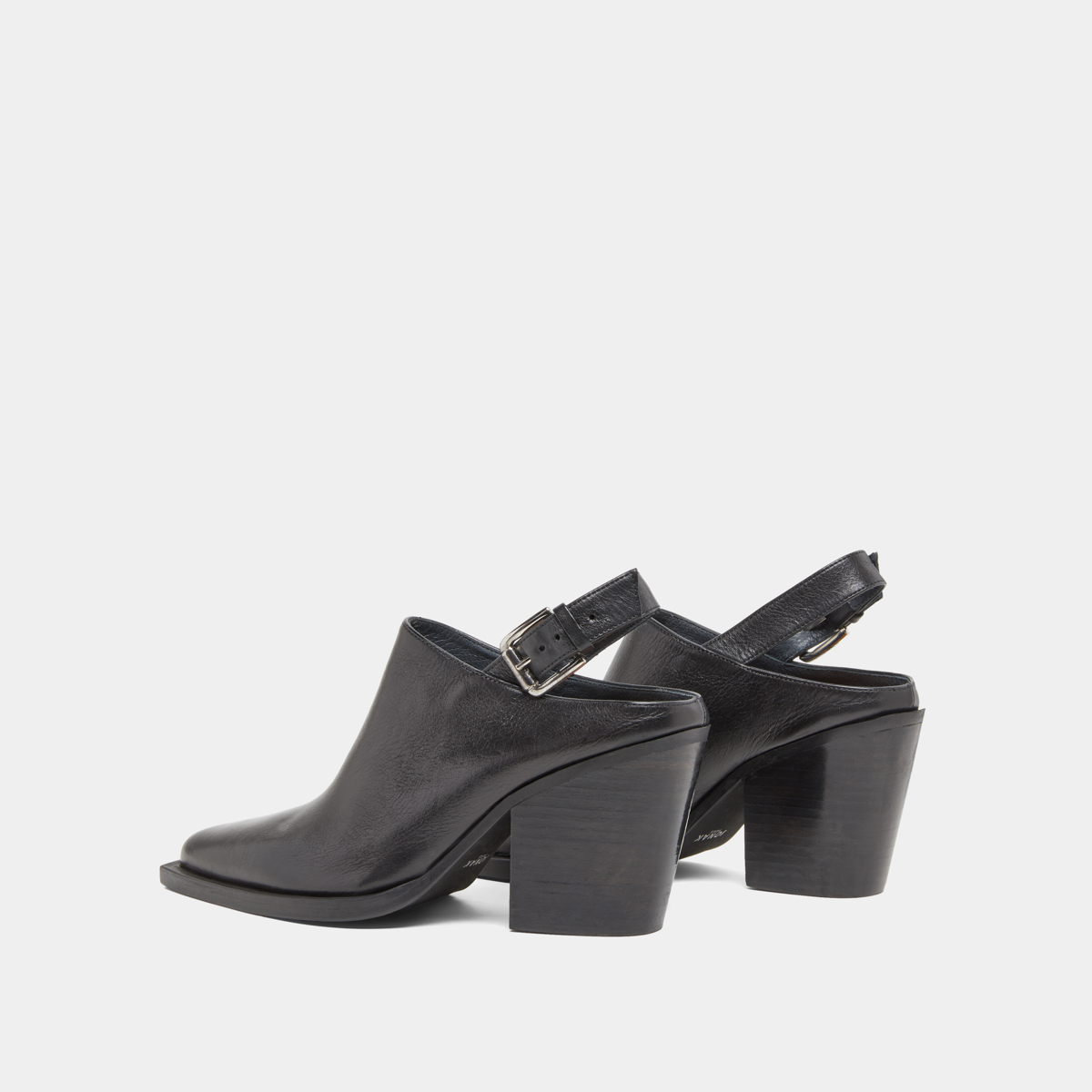 Mules with beveled heels in black leather | DOREN