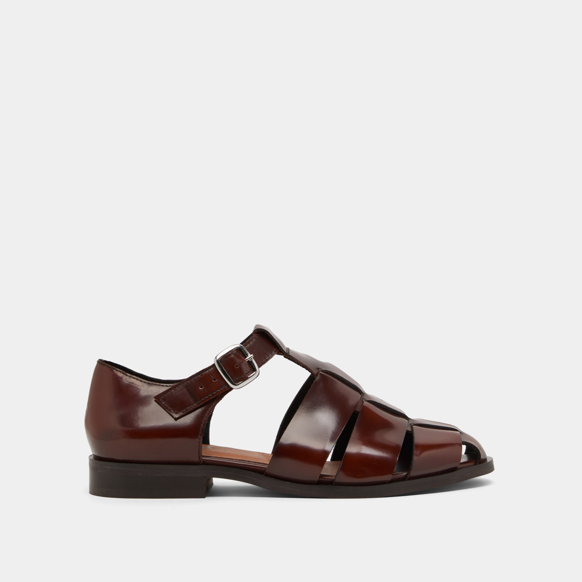 Sandals in brown glazed leather | AGOSTA