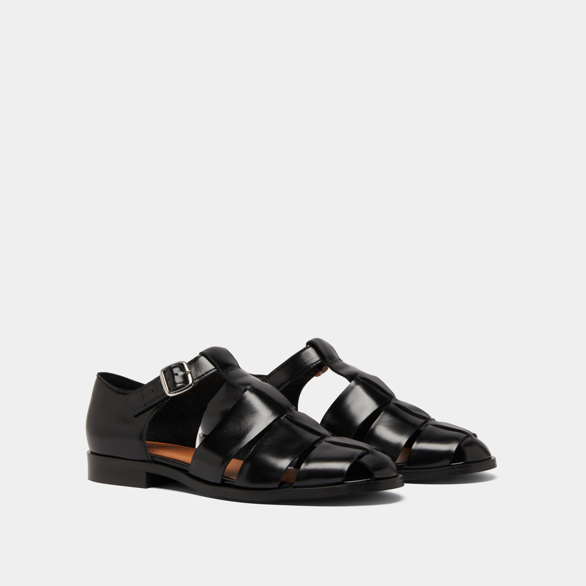 Sandals in black leather | AGOSTA