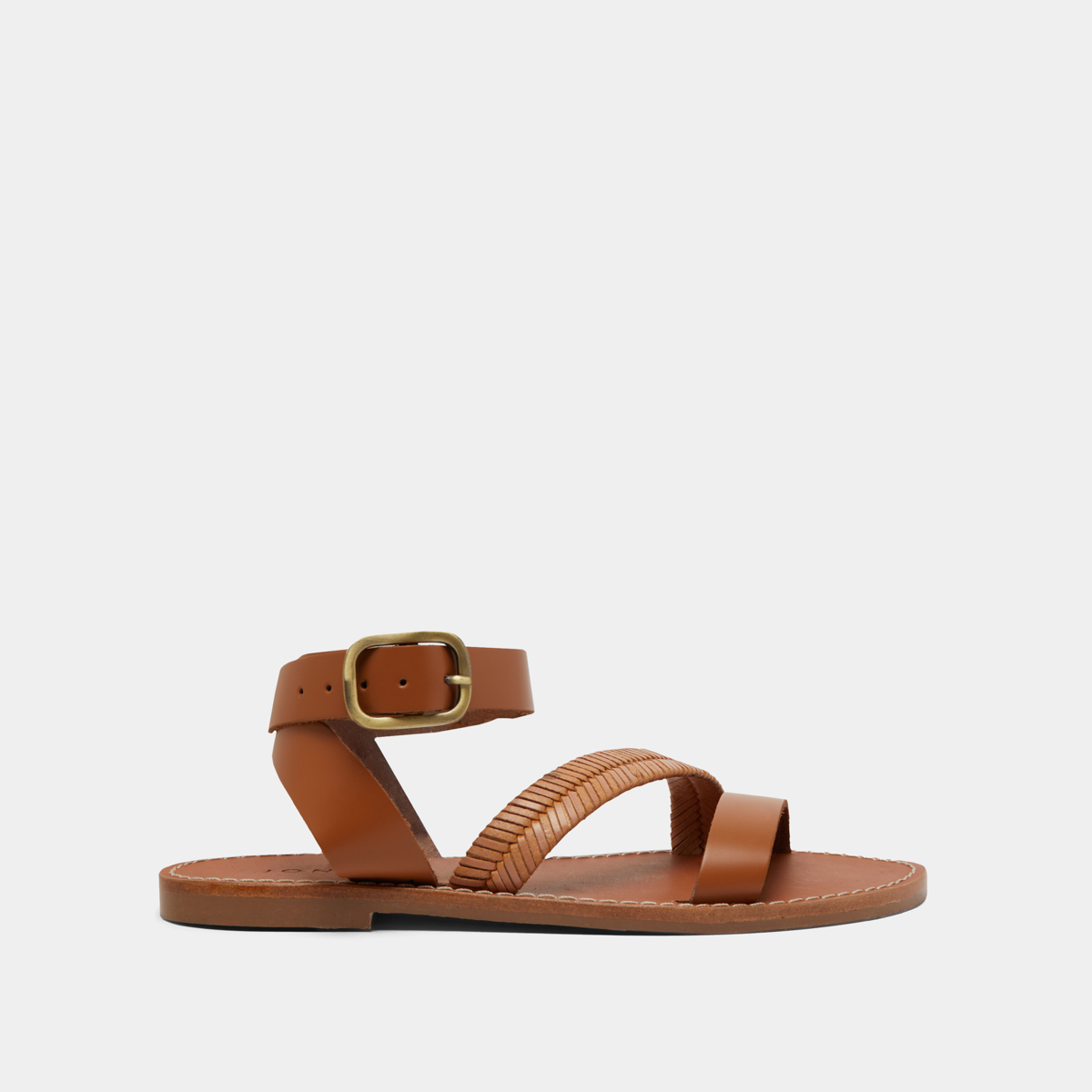 Plagettes with straps in cognac glazed leather | LAUSANNE