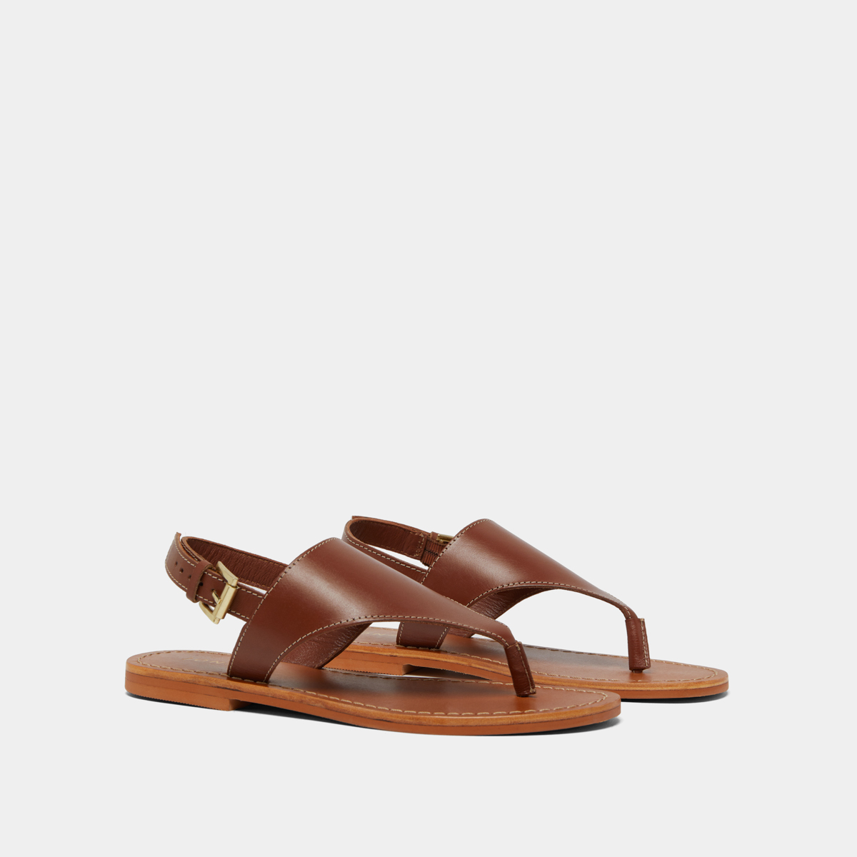 Plagettes with rear straps in cognac leather | WADE