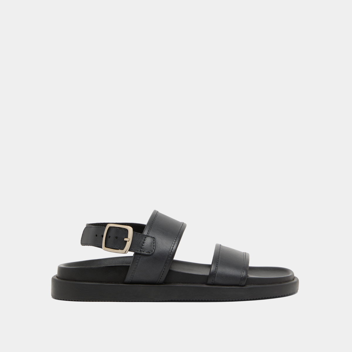 Sandals with double straps in black leather | WICHITA